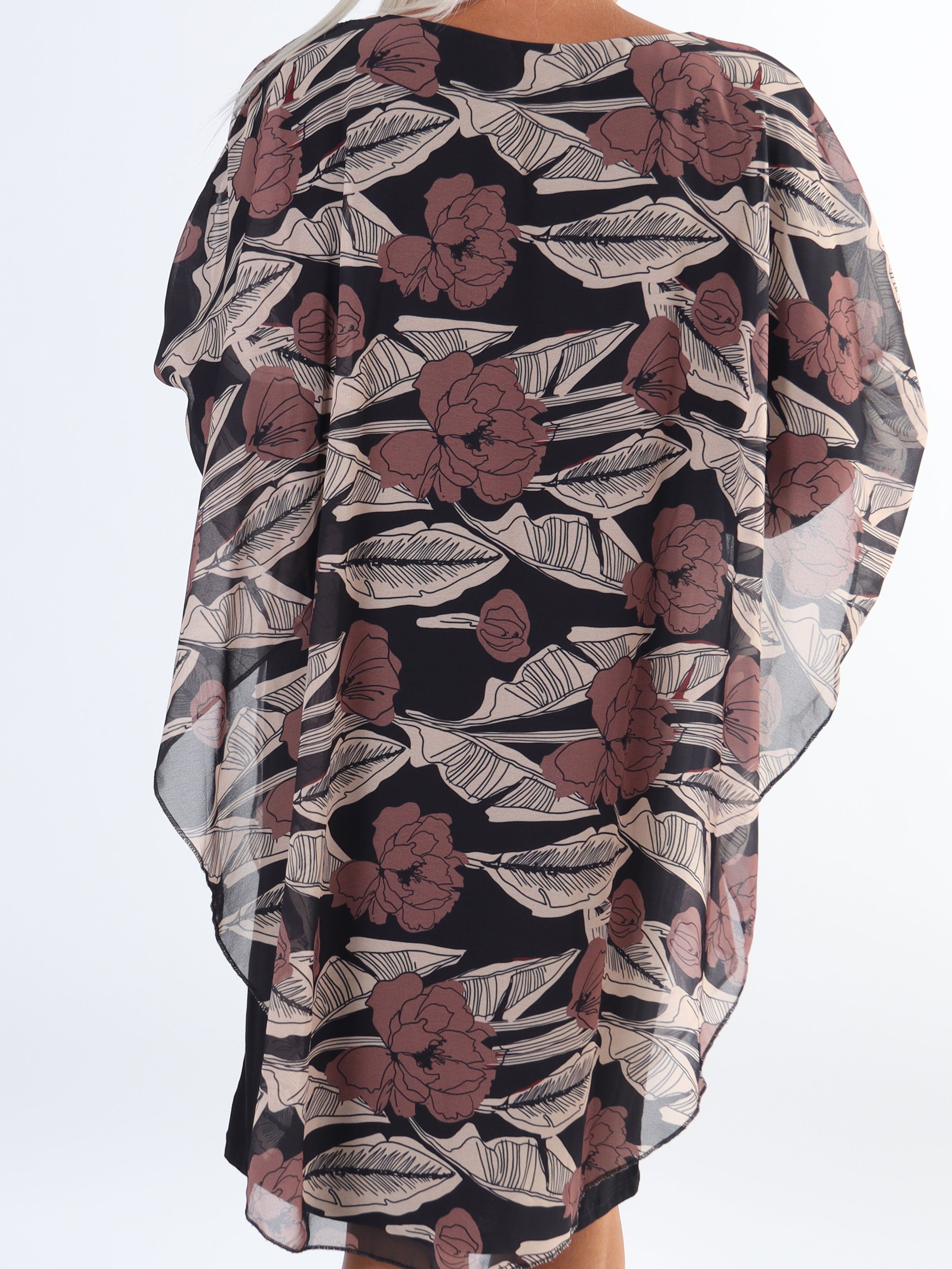 Kenya Feather Long Sleeve - Plus size tunikaklänning med chiffonglager